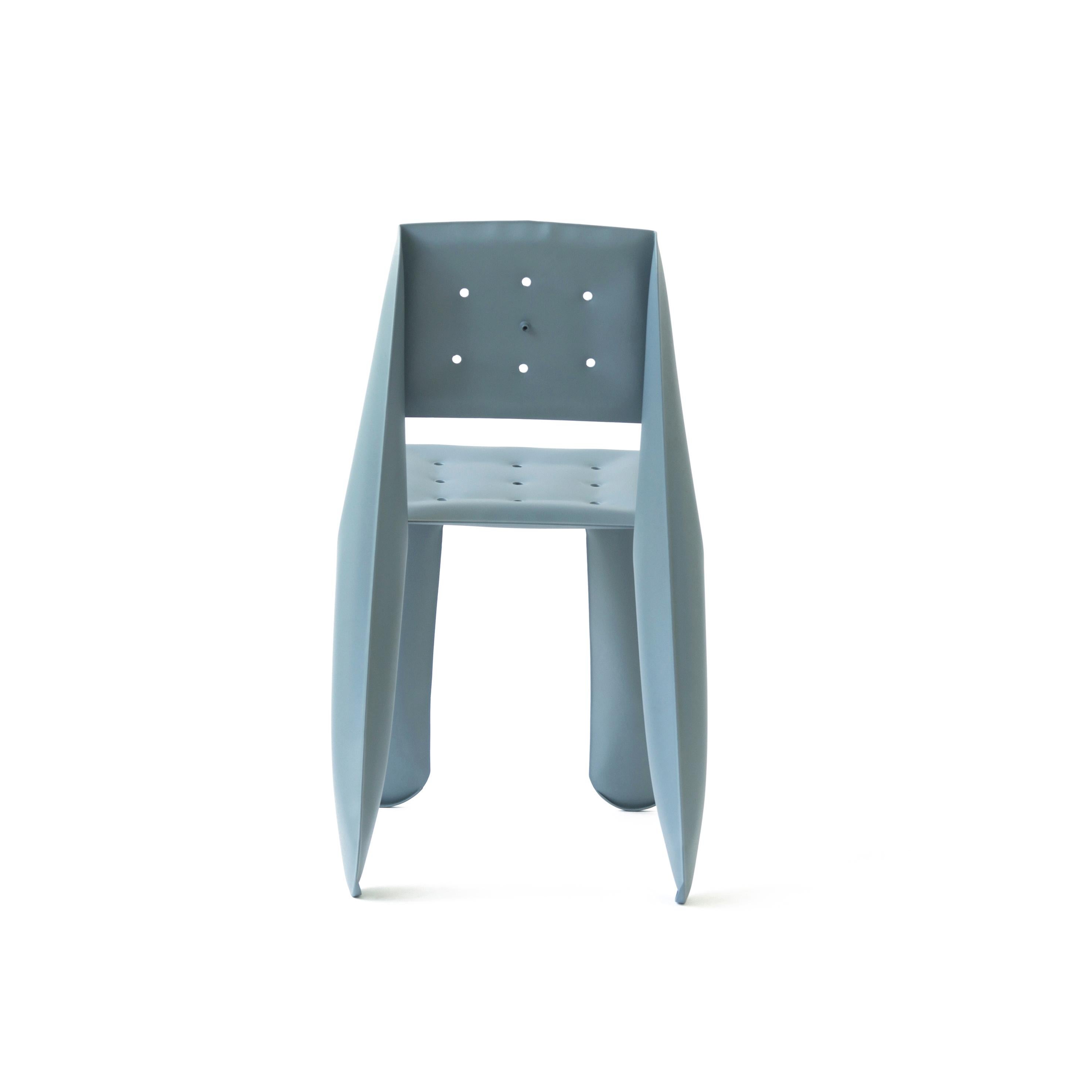 Powder-Coated Blue Grey Carbon Steel Chippensteel 0.5 Sculptural Chair by Zieta For Sale