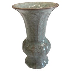 Blue Grey Contrast Crackle Wide Mouth Vase, China, Contemporary