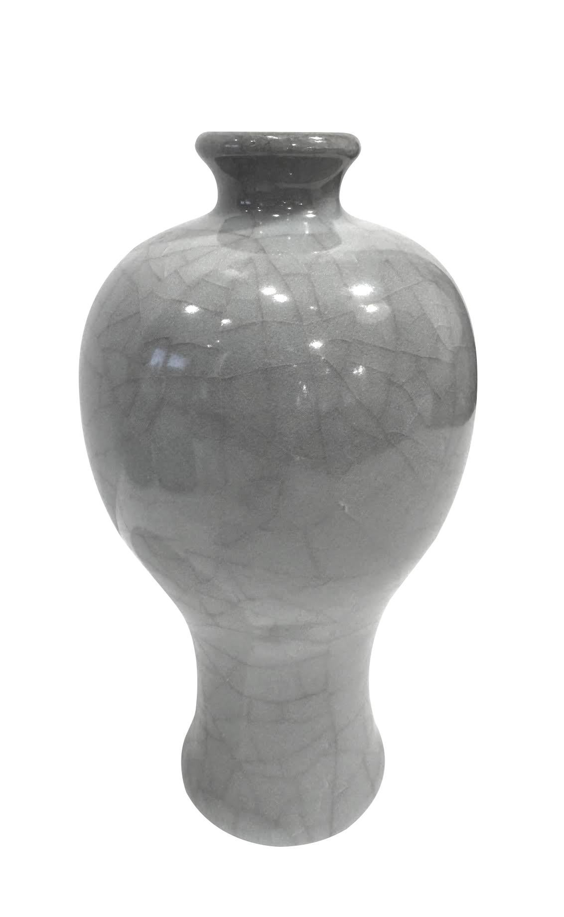 Vaso cinese contemporaneo smaltato in blu/grigio crepla.
Forma sottile a tulipano.
Fa parte di un'ampia collezione di vasi blu/grigi. 