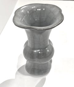 Blue/Grey Crackle Glazed Fluted Base Square Top Vase, China, Contemporary
