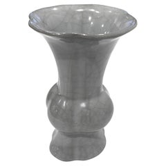 Blue/Grey Crackle Glazed Fluted Base Square Top Vase, China, Contemporary