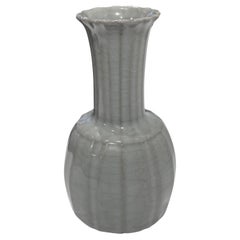 Blue/Grey Crackle Glazed Fluted Top, Variegated Bottom Vase, China, Contemporary