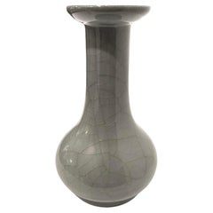Blue/Grey Crackle Glazed Smooth Funnel Neck Vase, China, Contemporary