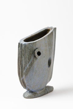 Scultura in gres smaltato grigio-blu di Michel Lanos,  Circa 1994