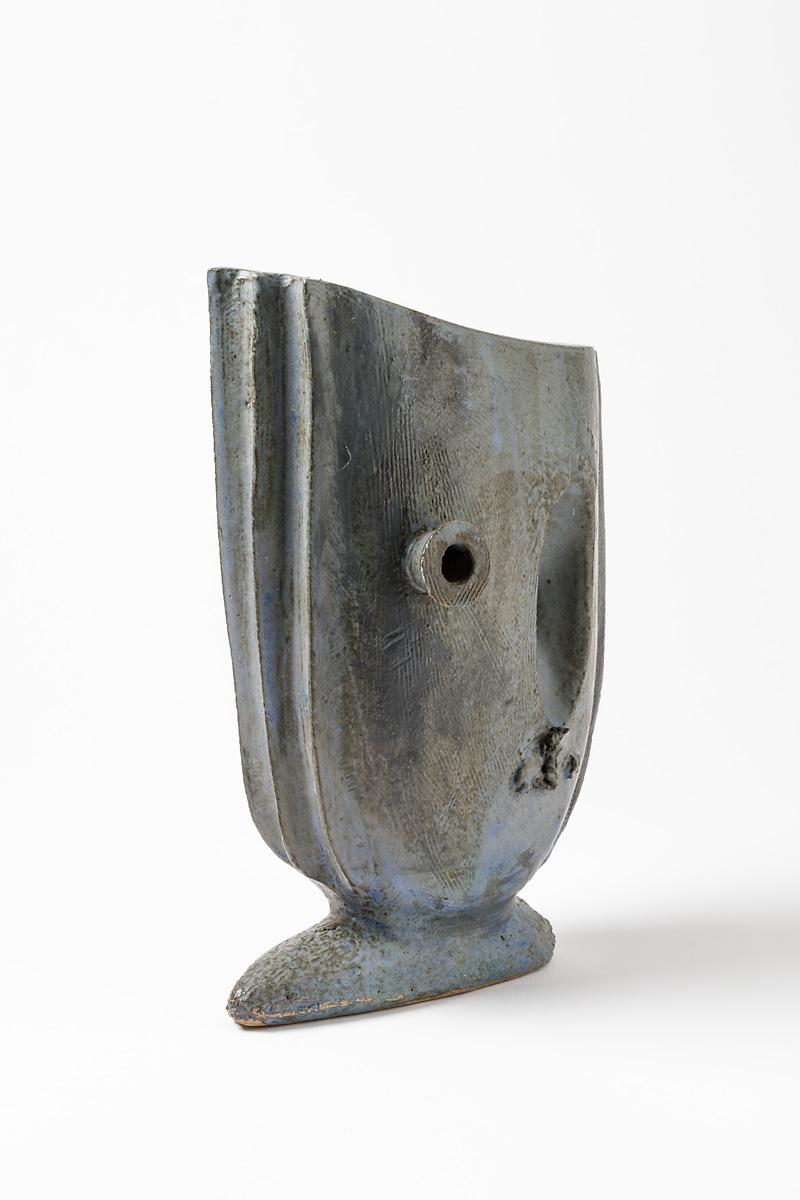 Beaux Arts Blue- grey glazed stoneware sculpture by Michel Lanos,  Circa 1994 For Sale