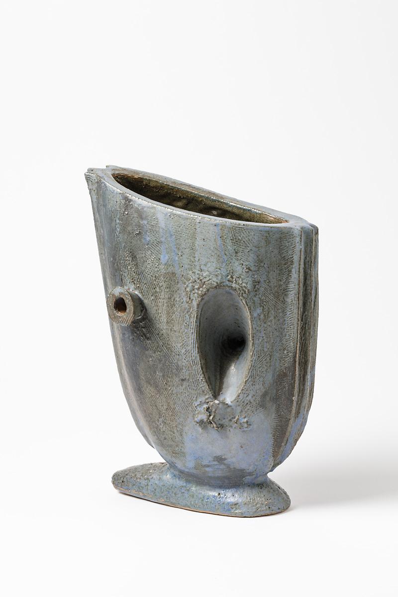 Late 20th Century Blue- grey glazed stoneware sculpture by Michel Lanos,  Circa 1994 For Sale