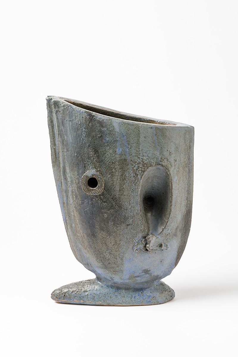 Ceramic Blue- grey glazed stoneware sculpture by Michel Lanos,  Circa 1994 For Sale