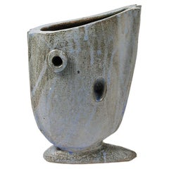 Blue- grey glazed stoneware sculpture by Michel Lanos,  Circa 1994