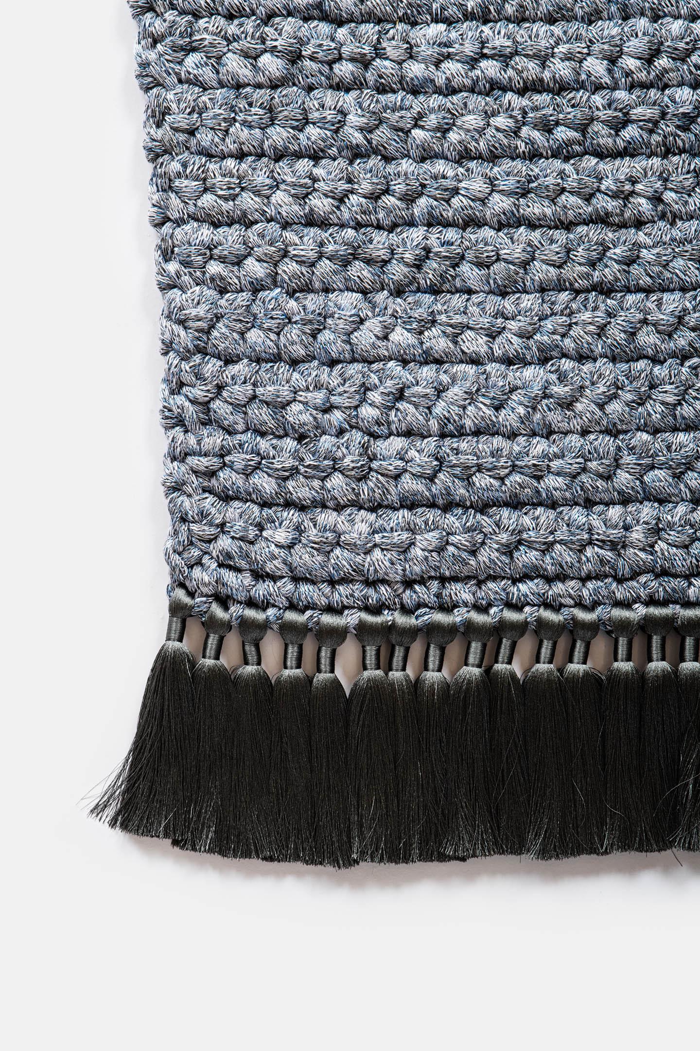 Israeli Handmade Crochet Thick rug in Blue Grey made of Cotton & Polyester by iota