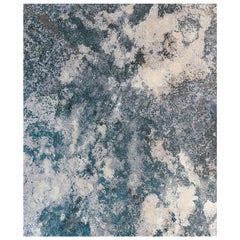 Blue Grey Rug Hand Knotted Wool Blend-Silk Serenity Lake, Medium, in Stock
