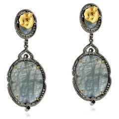 Sliced Sapphire Dangle Earring with Diamonds Made In 18k Gold & Silver