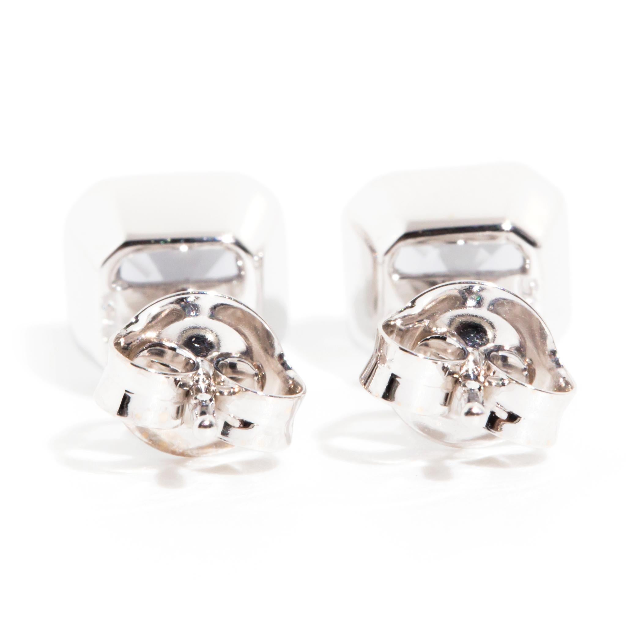 Blue Grey Spinel Contemporary Stud Style Earrings in 9 Carat White Gold 2
