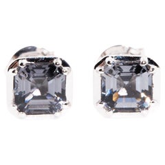 Blue Grey Spinel Contemporary Stud Style Earrings in 9 Carat White Gold