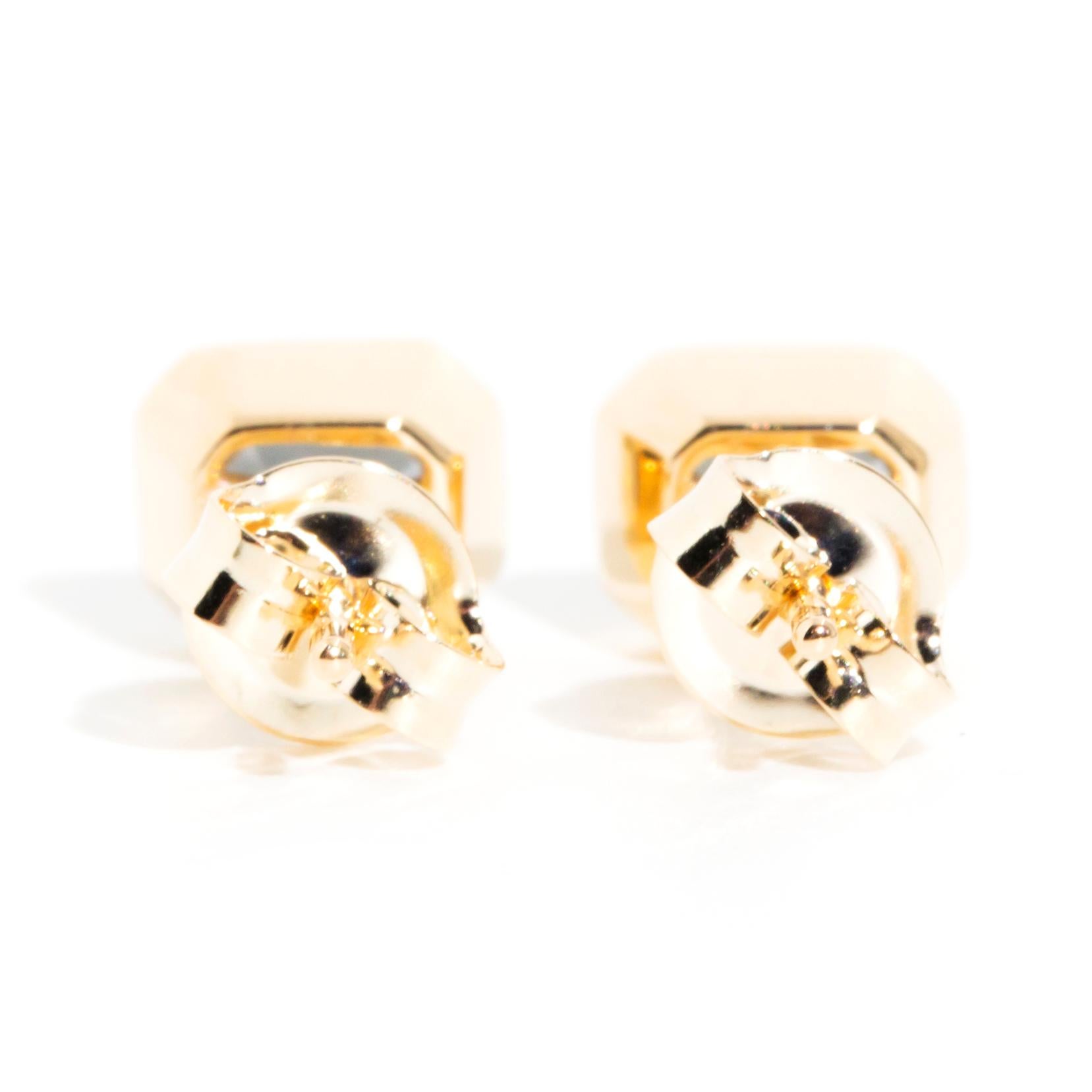 Blue Grey Spinel Contemporary Stud Style Earrings in 9 Carat Yellow Gold 3