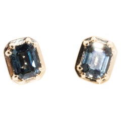 Blue Grey Spinel Contemporary Stud Style Earrings in 9 Carat Yellow Gold