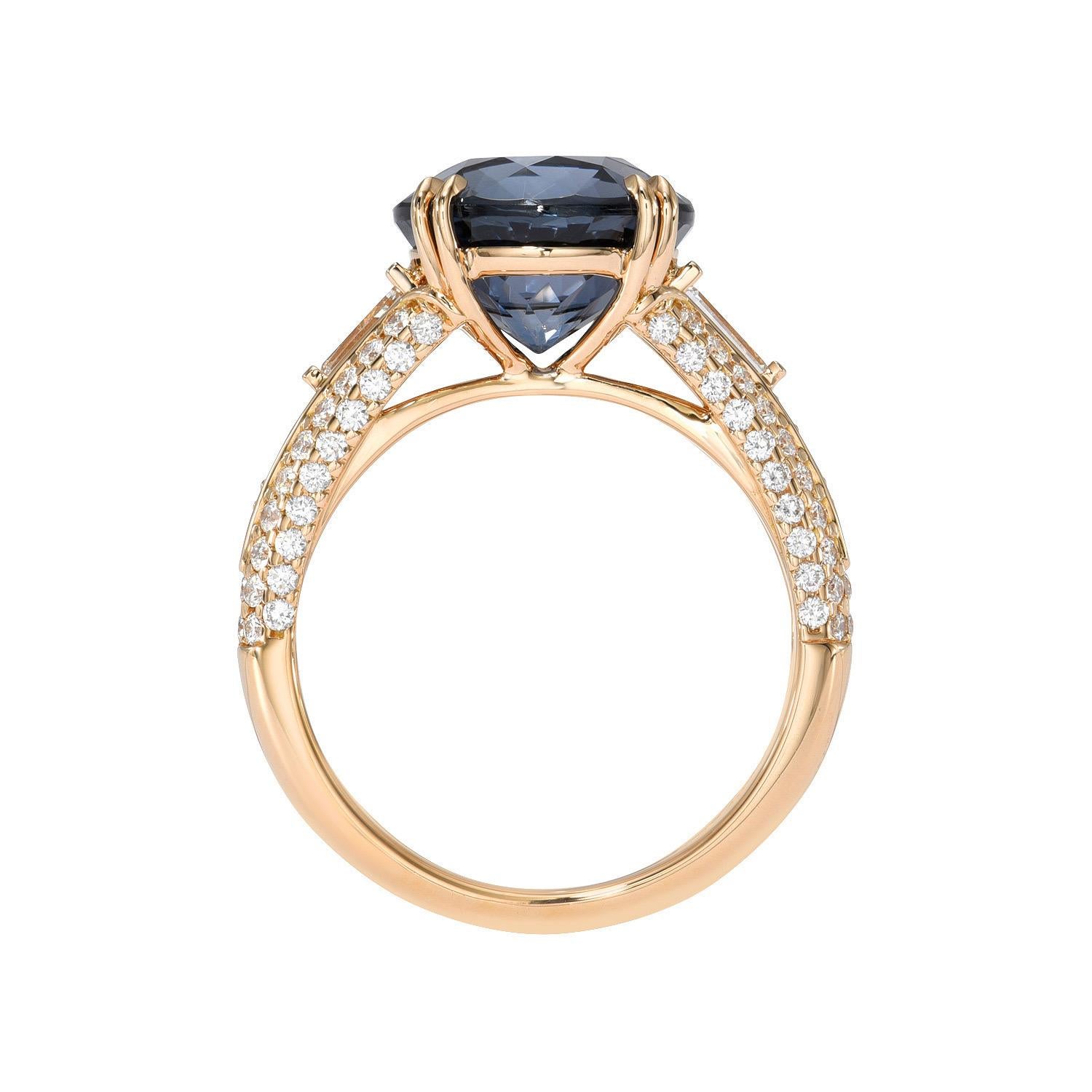 Art Deco Blue Grey Spinel Ring 5.30 Carat Round For Sale