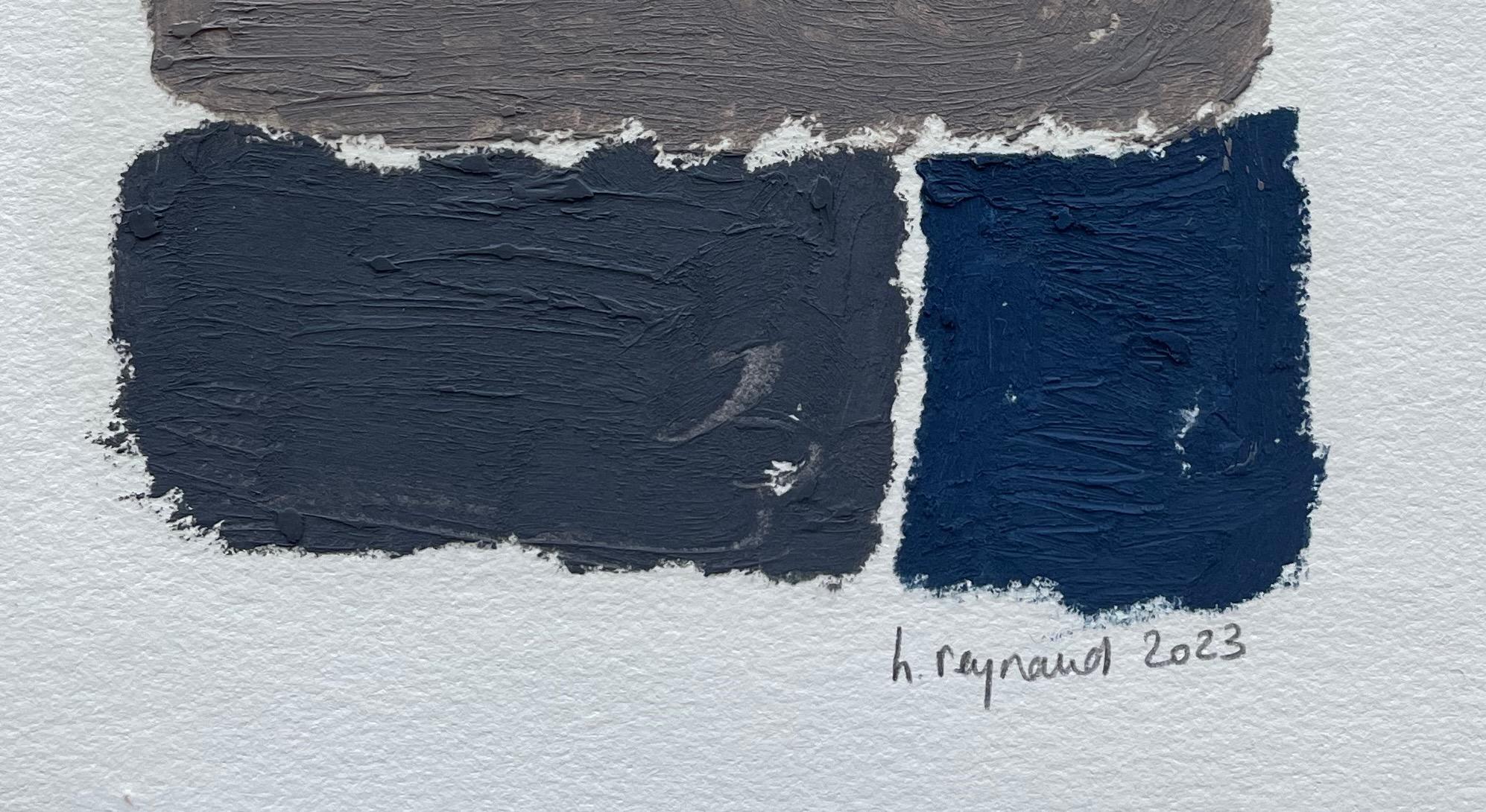 Blau, Grau, Taupe, Grün, Ölpastell des französischen Künstlers Hortense Reynaud, Frankreich (Französisch) im Angebot
