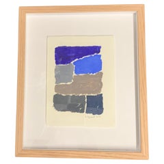 Blau, Grau, Taupe, Grün, Ölpastell des französischen Künstlers Hortense Reynaud, Frankreich