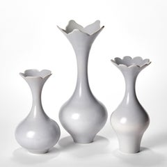 Blue Grey Trio, set of three hand thrown porcelain vases by Vivienne Foley