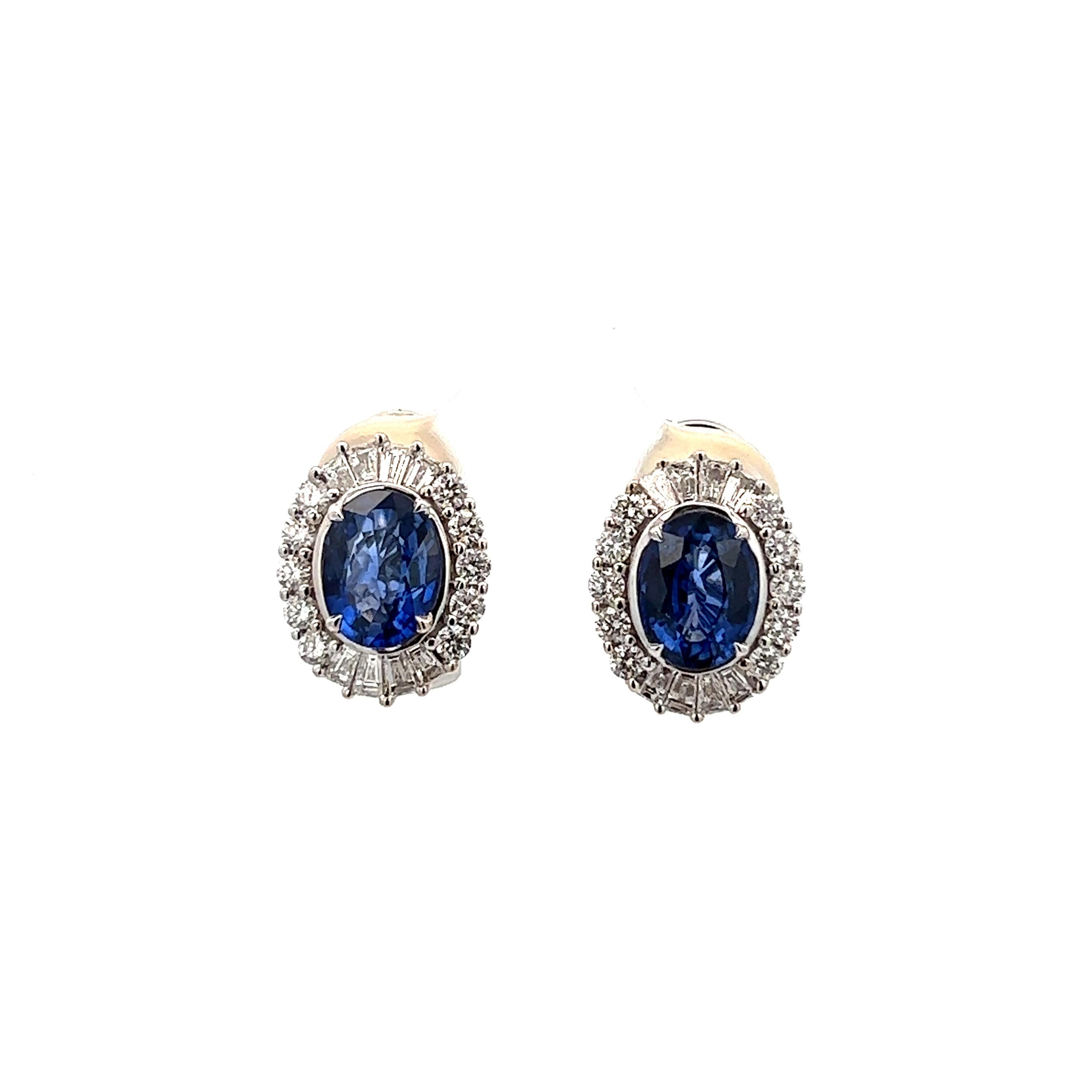 Oval Cut Blue Halo Sapphire Earrings 4.14 ct For Sale