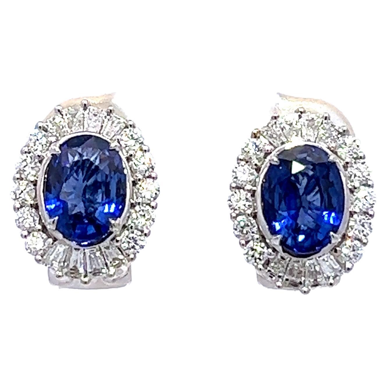 Blue Halo Sapphire Earrings 4.14 ct For Sale