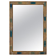Miroir en fer forgé doré bleu martelé de Poliarte, Italie, 1970