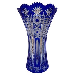Blue Hand Cut Lead Crystal Vase by Caesar Crystal Bohemiae Co. Czech Republic