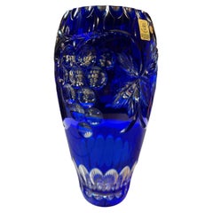 Blue Hand Cut Lead Crystal Vase by Caesar Crystal Bohemiae Co. Czech Republic