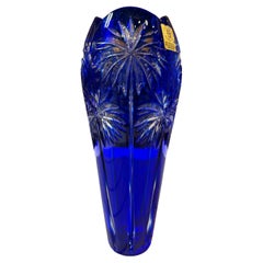 Blue Hand Cut Lead Crystal Vase by Caesar Crystal Bohemiae Co. Czech Republic