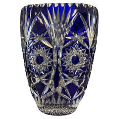 Blue Hand Cut Lead Crystal Vase by Caesar Crystal Bohemiae Co. Czech Republic