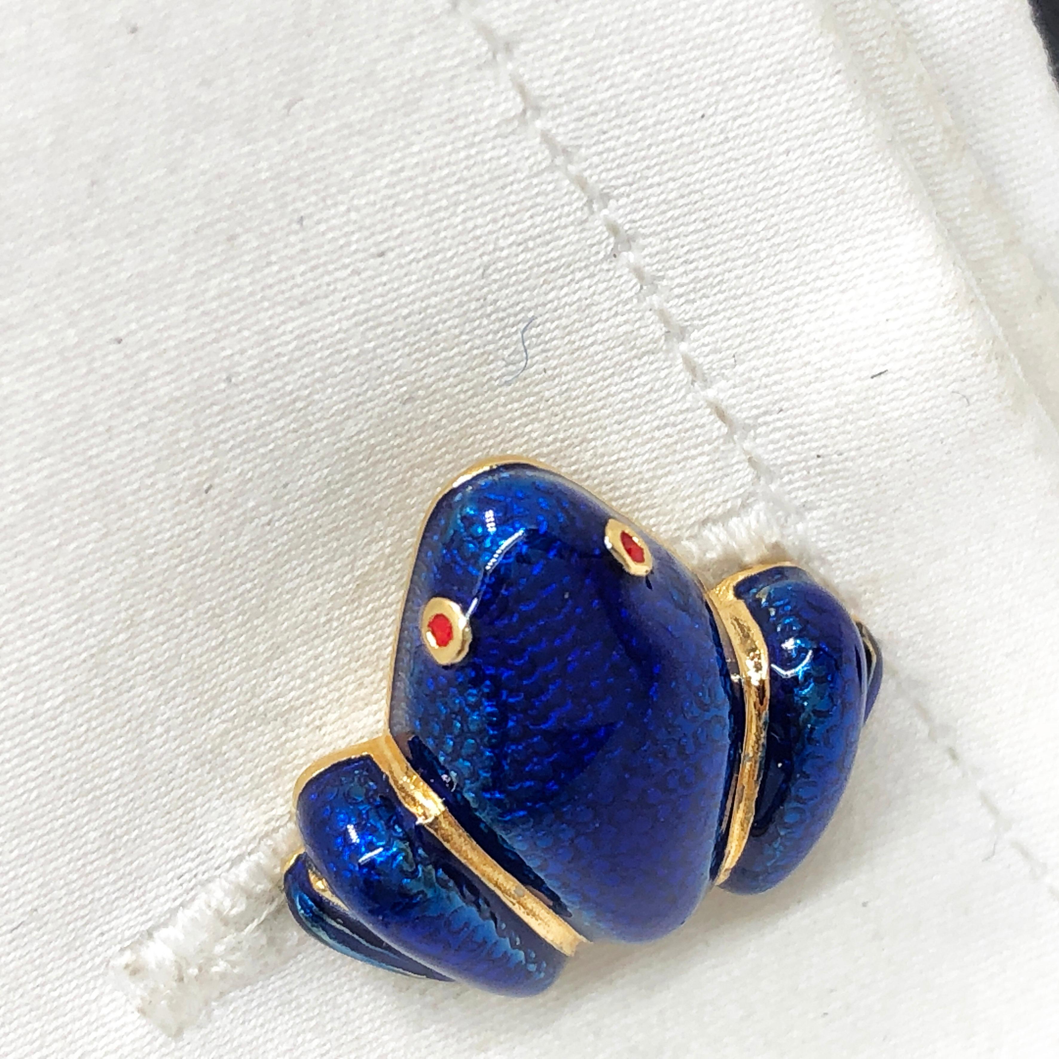 Berca Navy Blue Hand Enameled Frog Shaped Sterling Silver Gold-Plated Cufflinks 1