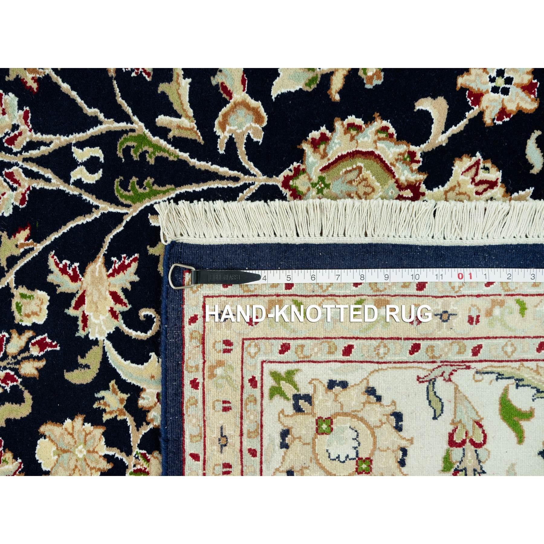 Blauer handgeknüpfter 250 KPSI Nain Design Orientalischer Teppich aus reiner Wolle 8'0