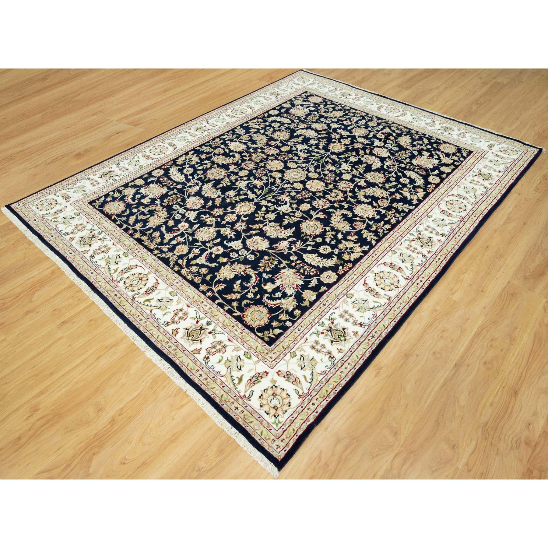 Blauer handgeknüpfter 250 KPSI Nain Design Orientalischer Teppich aus reiner Wolle 8'0