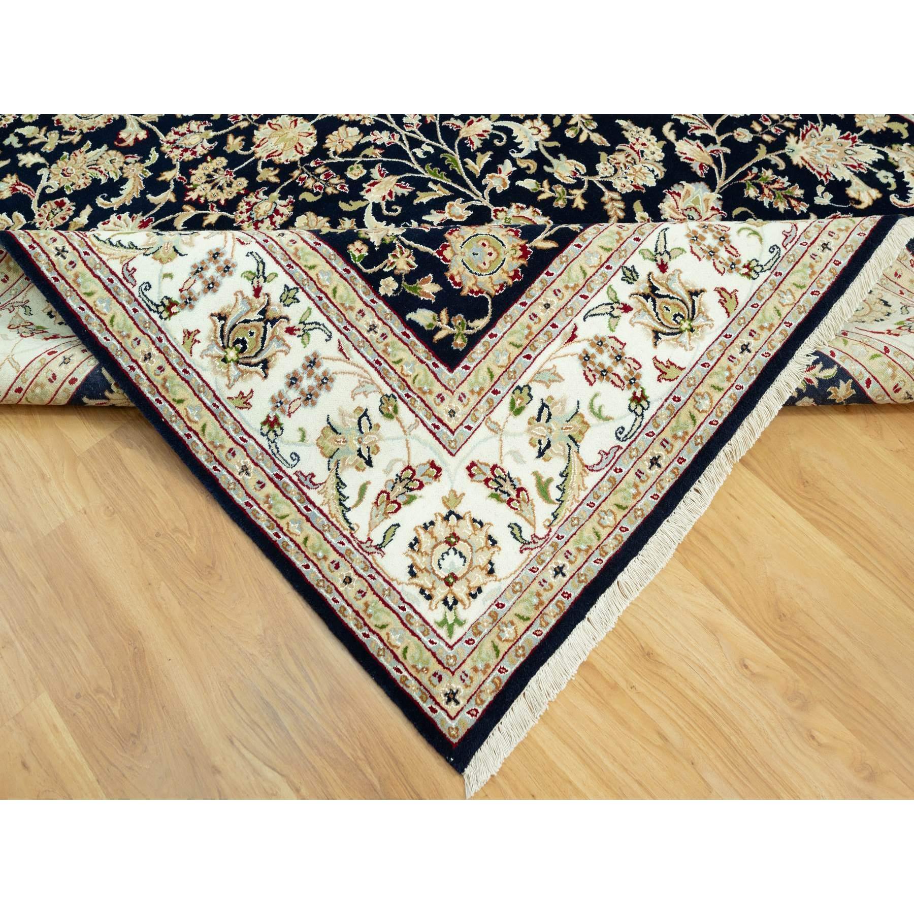 Blauer handgeknüpfter 250 KPSI Nain Design Orientalischer Teppich aus reiner Wolle 8'0