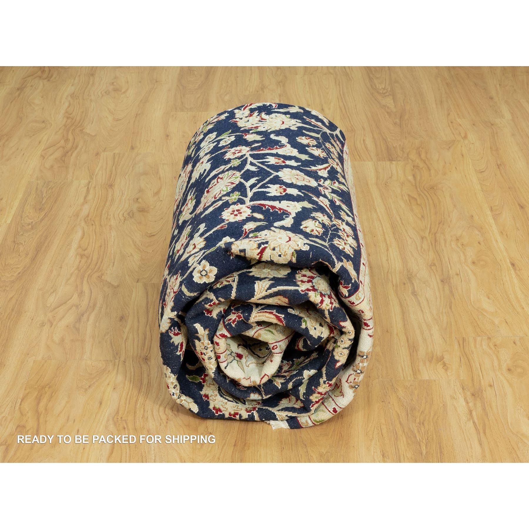 Blauer handgeknüpfter 250 KPSI Nain Design Orientalischer Teppich aus reiner Wolle 8'0