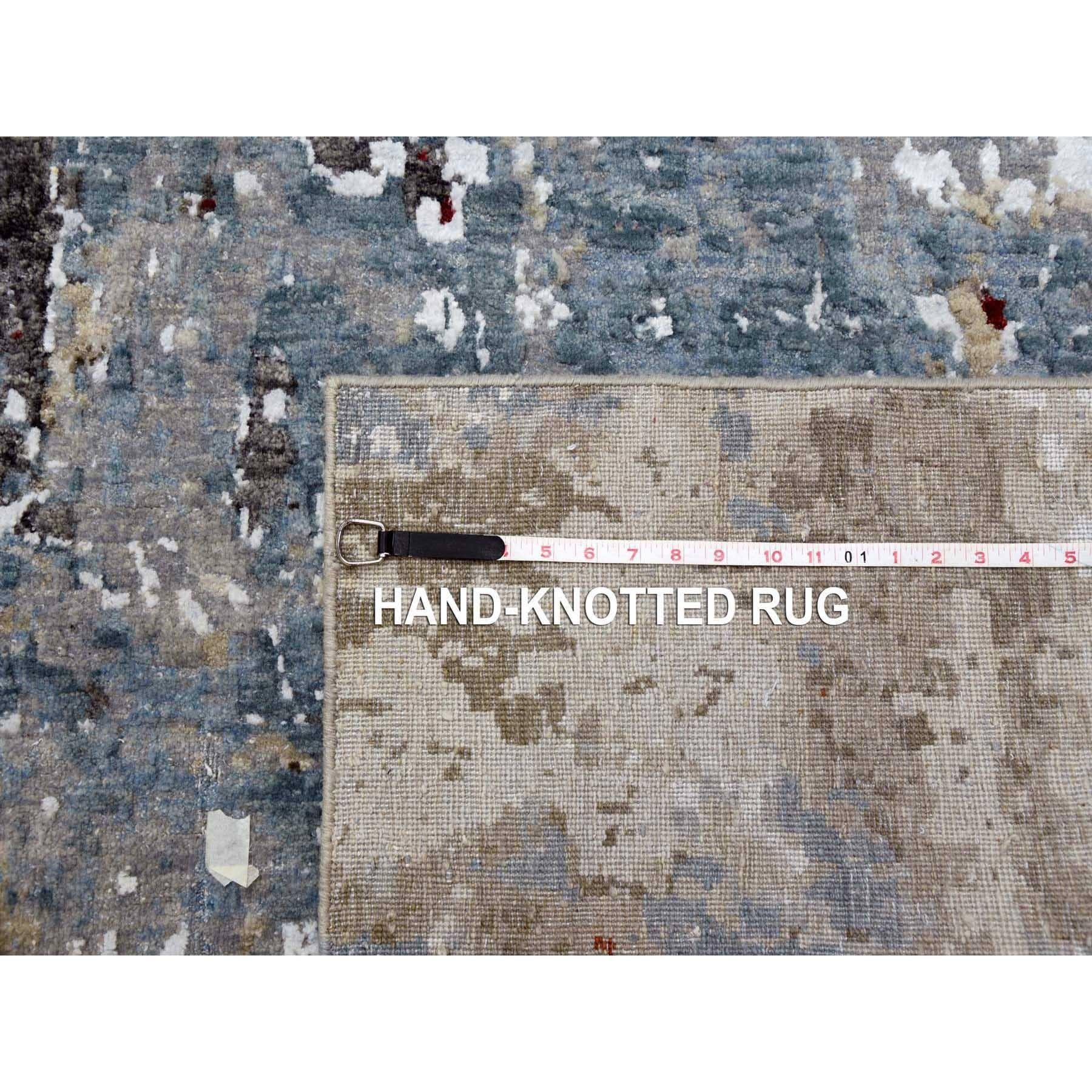 Tappeto orientale blu annodato a mano con design astratto e nodo persiano, interamente in lana, di dimensioni eccessive in vendita 4