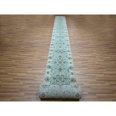 Tappeto blu annodato a mano Agra Shah Abbas Vines Design All Wool 2'6" x 29'10"