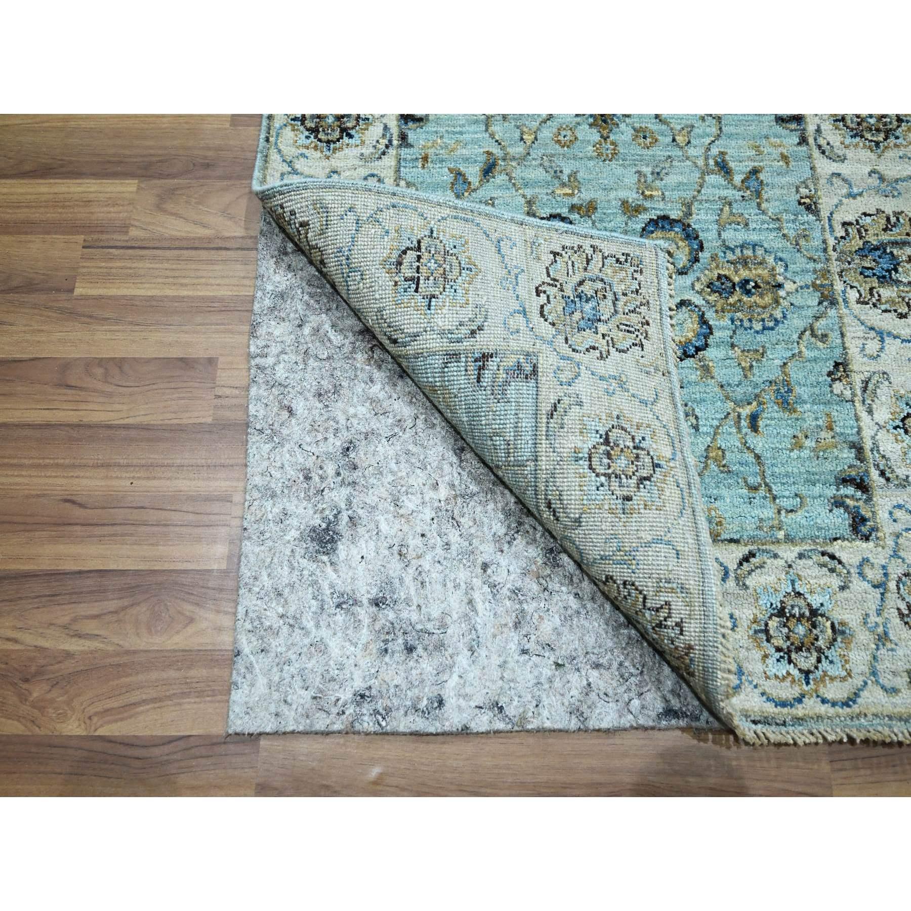 Indiano Tappeto blu annodato a mano Agra Shah Abbas Vines Design All Wool 2'6