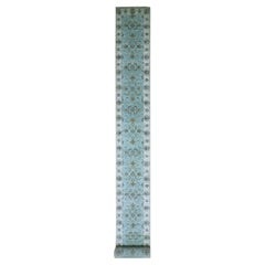 Blauer handgeknüpfter Agra Shah Abbas Vines Design All Woll-Läufer 2'6" x 29'10"