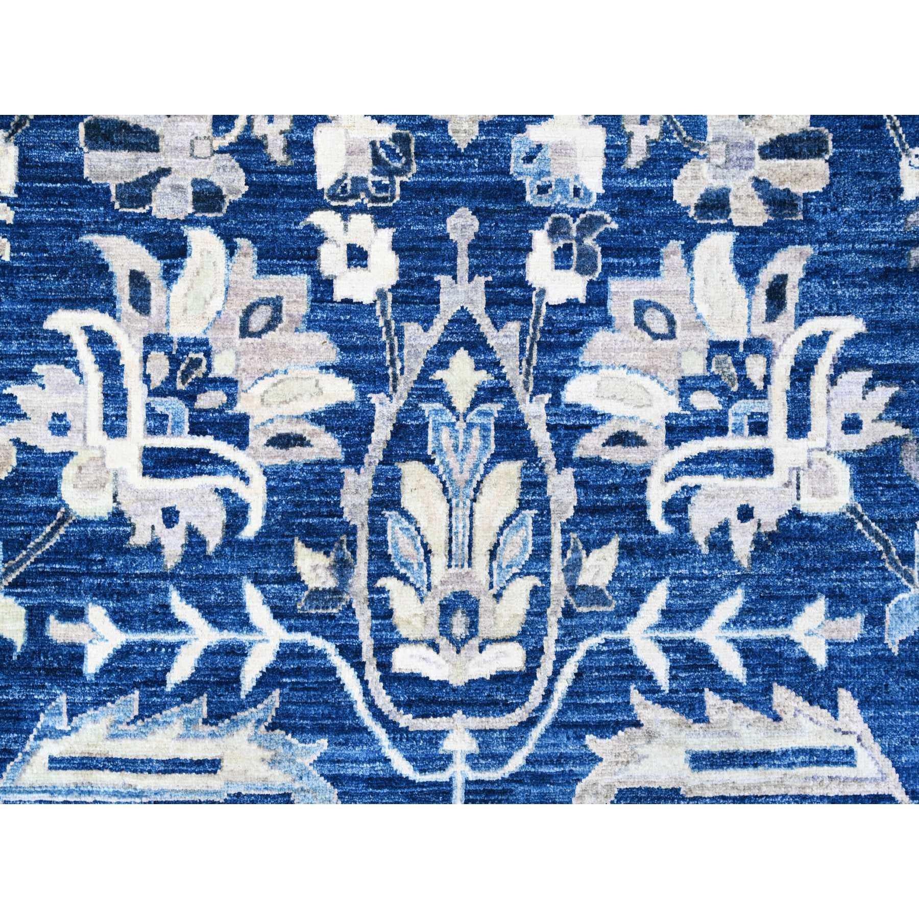 Blauer handgeknüpfter orientalischer Teppich aus feiner Wolle in Peshawar Heris Design 8'11