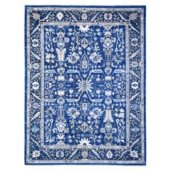 Blue Hand Knotted All Wool Fine Peshawar Heris Design Oriental Rug 8'11" x 11'7"