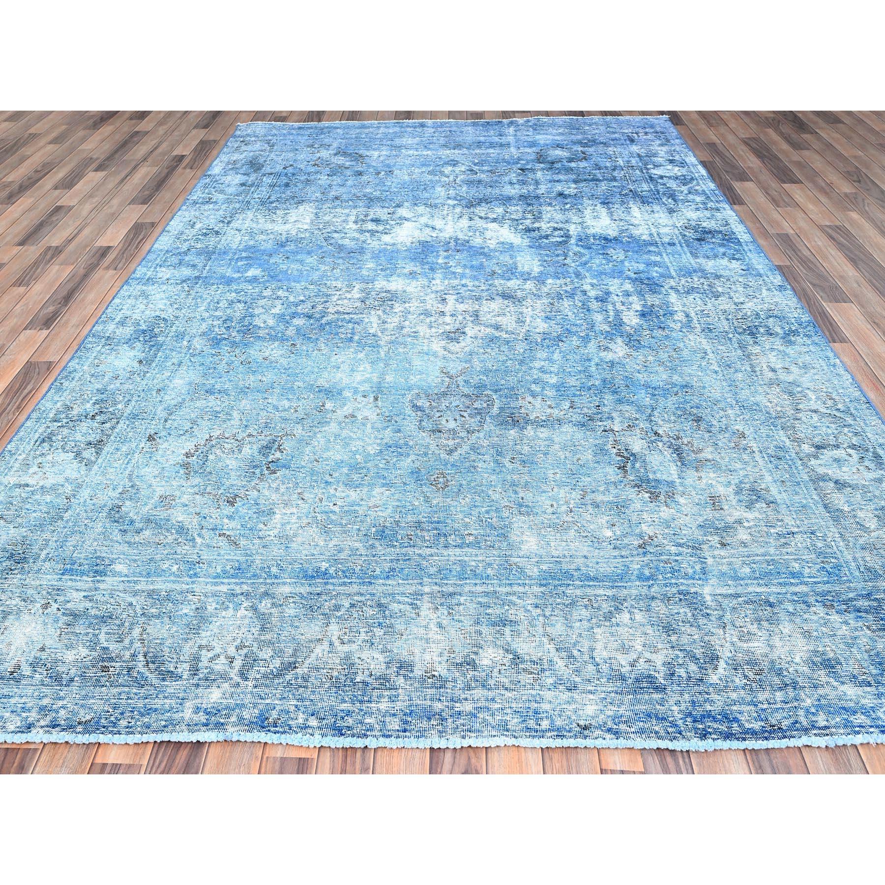 Hand-Knotted Blue Hand Knotted Clean Evenly Worn Vibrant Wool Overdyed Old Persian Tabriz Rug For Sale