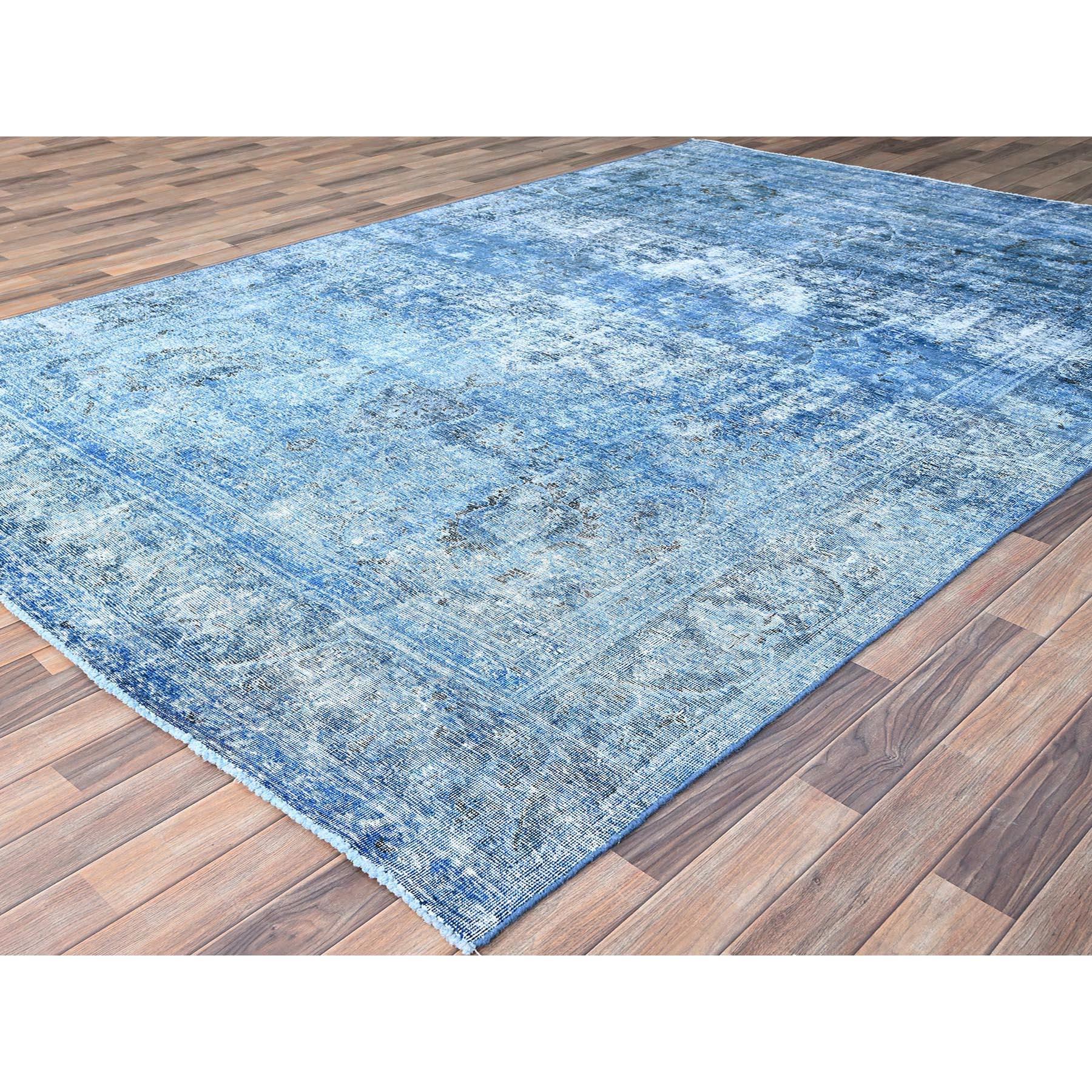 Blue Hand Knotted Clean Evenly Worn Vibrant Wool Overdyed Old Persian Tabriz Rug In Excellent Condition For Sale In Carlstadt, NJ