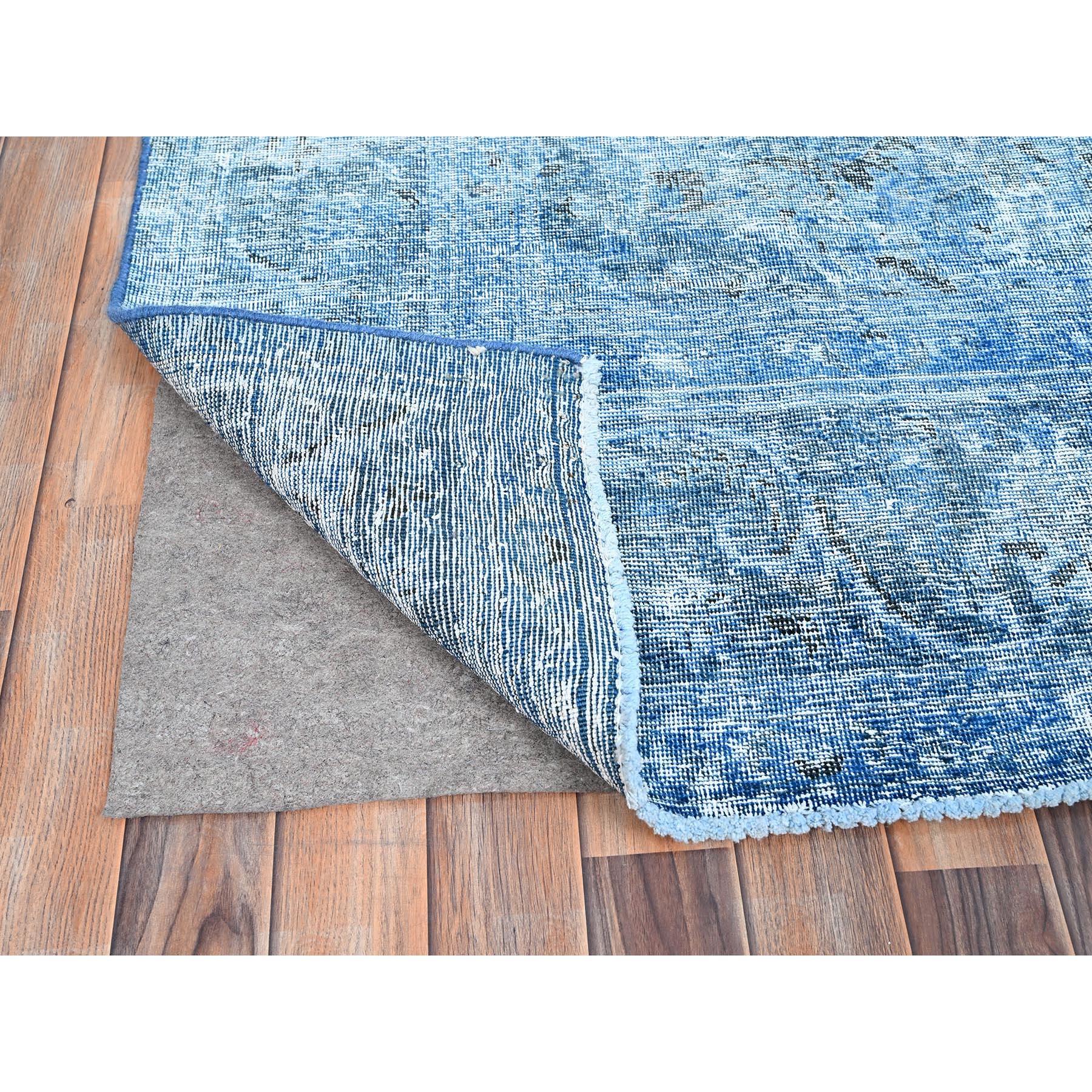 Mid-20th Century Blue Hand Knotted Clean Evenly Worn Vibrant Wool Overdyed Old Persian Tabriz Rug For Sale