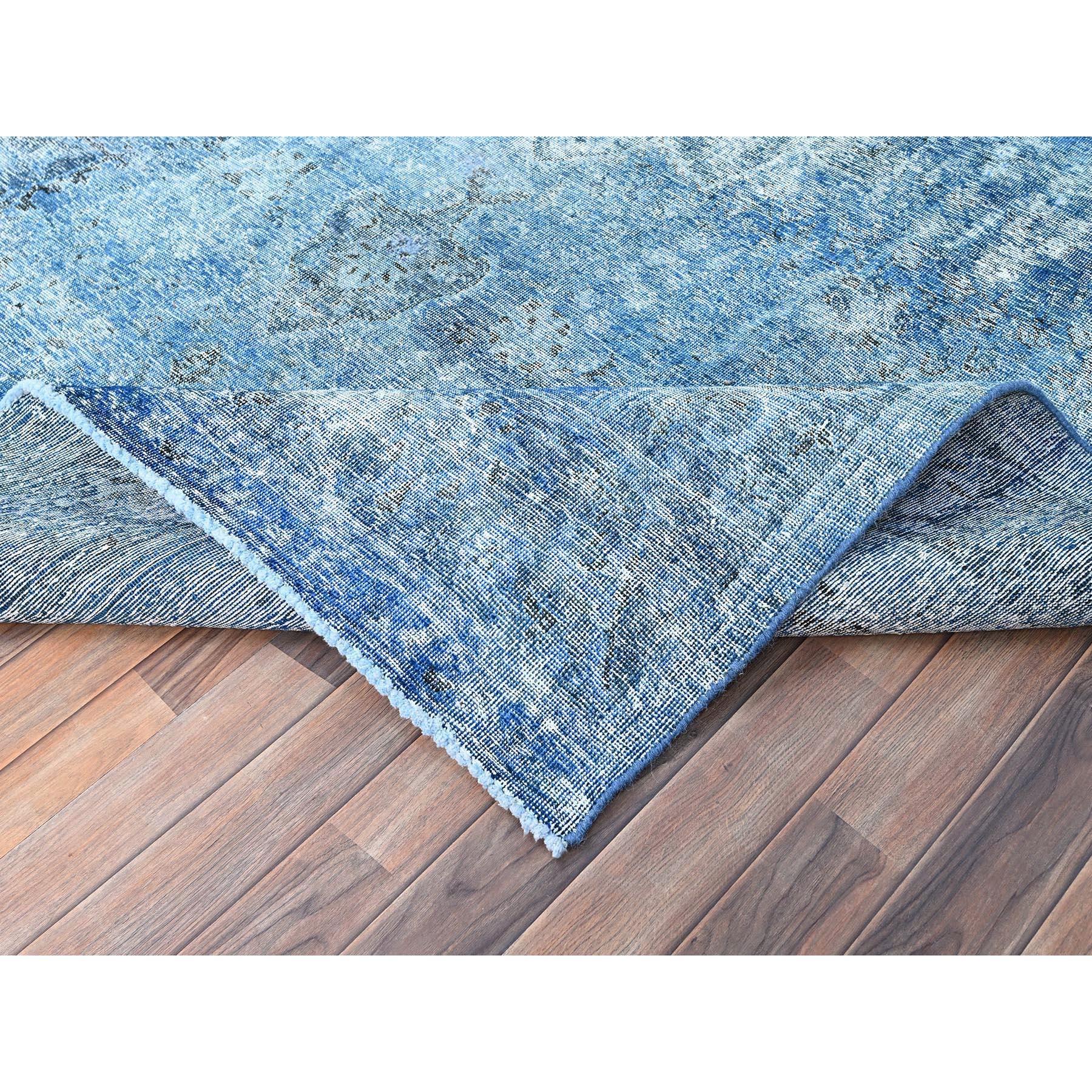 Blue Hand Knotted Clean Evenly Worn Vibrant Wool Overdyed Old Persian Tabriz Rug For Sale 2