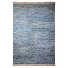 Blue Hand Knotted Moroccan Inspired Design Pure Wool Oriental Rug 12' x 18'5"
