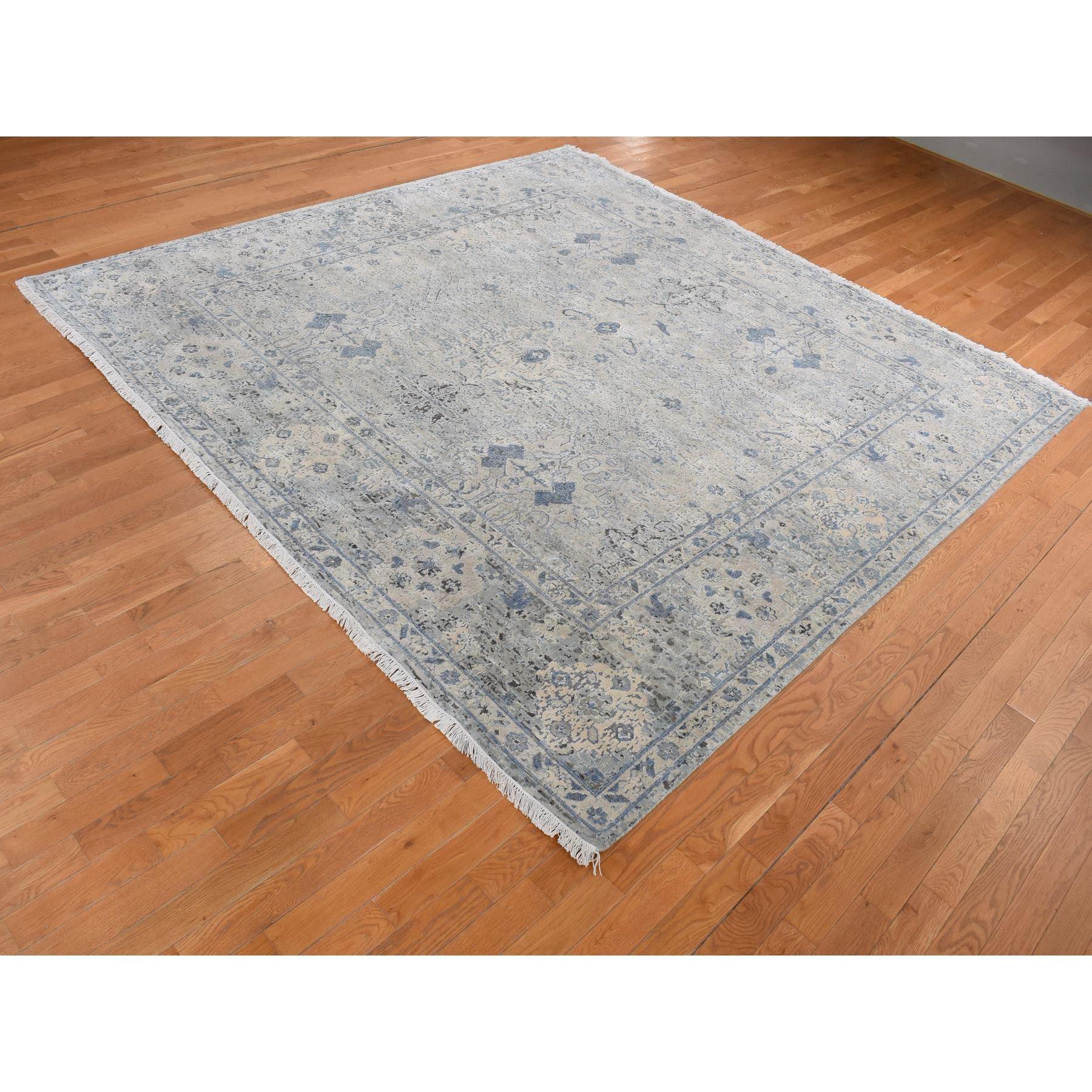Oushak Tappeto quadrato blu annodato a mano in pura seta e lana Design/One 10'2