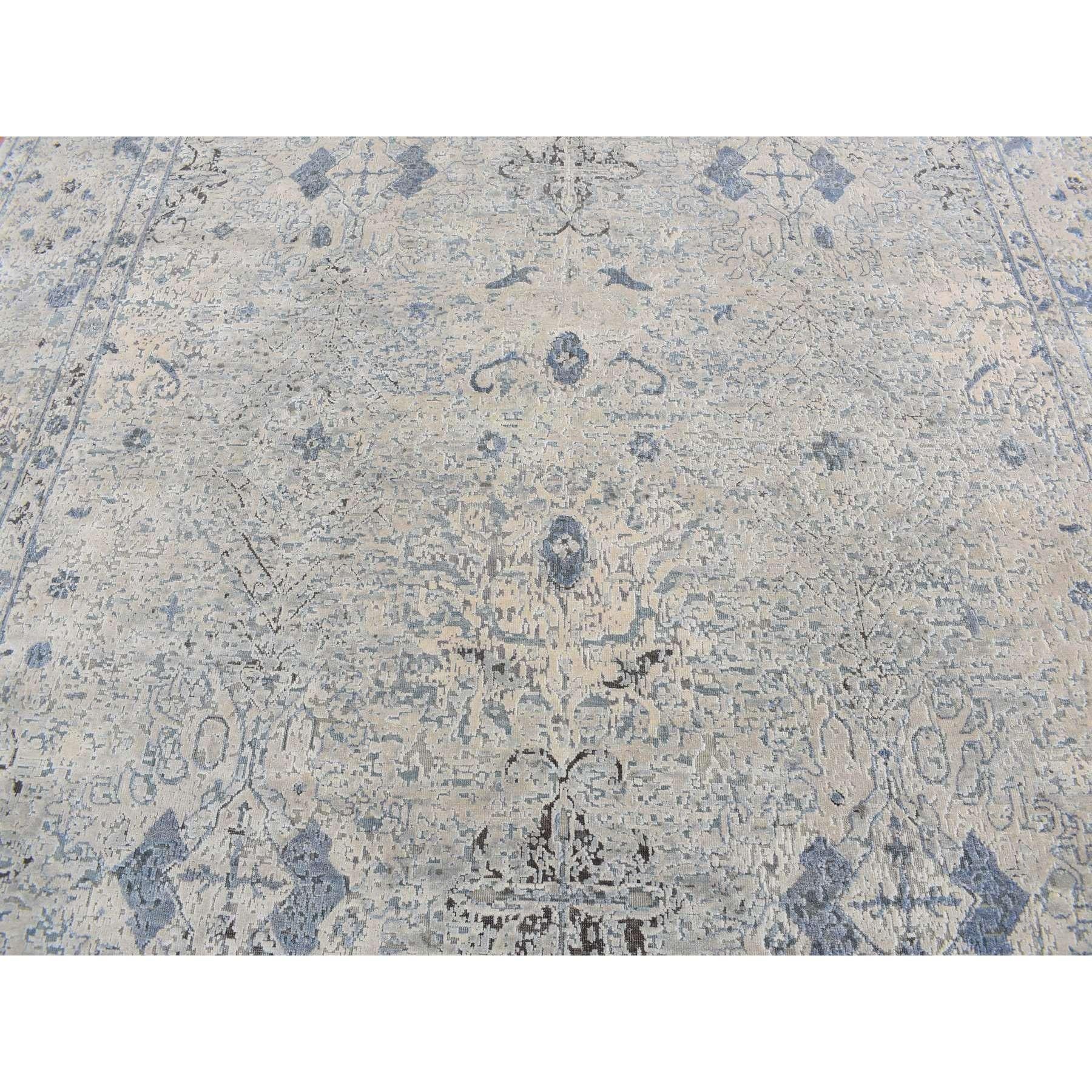 Seta Tappeto quadrato blu annodato a mano in pura seta e lana Design/One 10'2