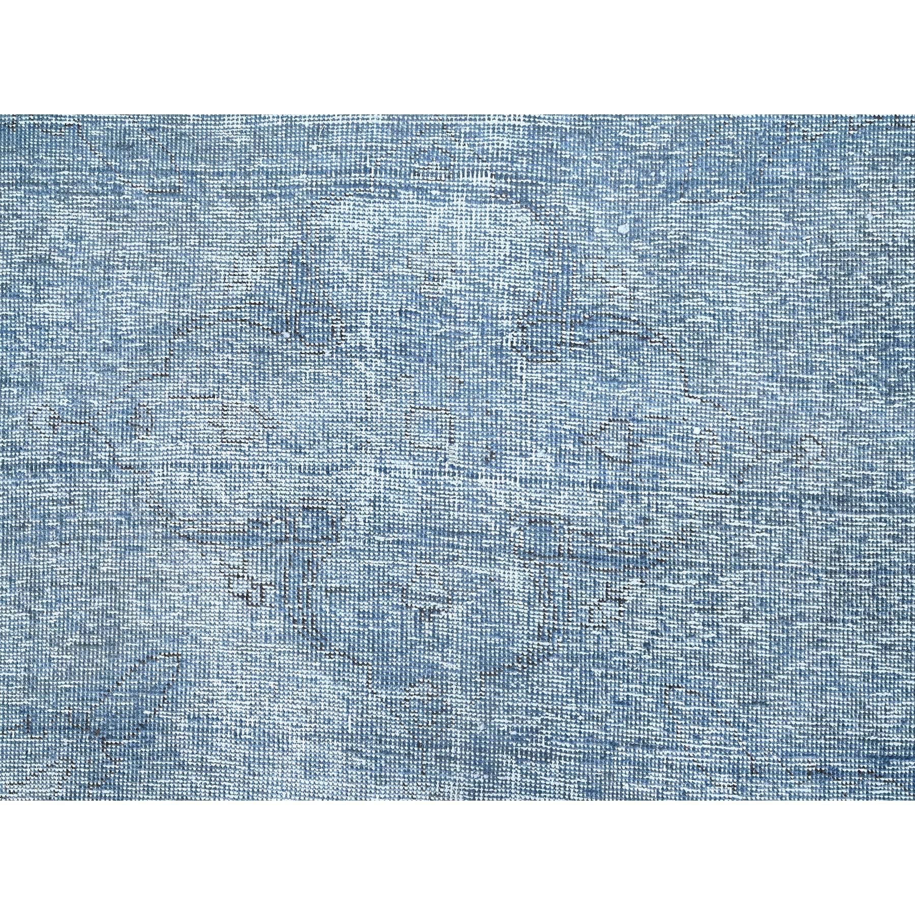 Blue Hand Knotted Overdyed Old Persian Tabriz Worn Down Rustic Look Wool Rug For Sale 3