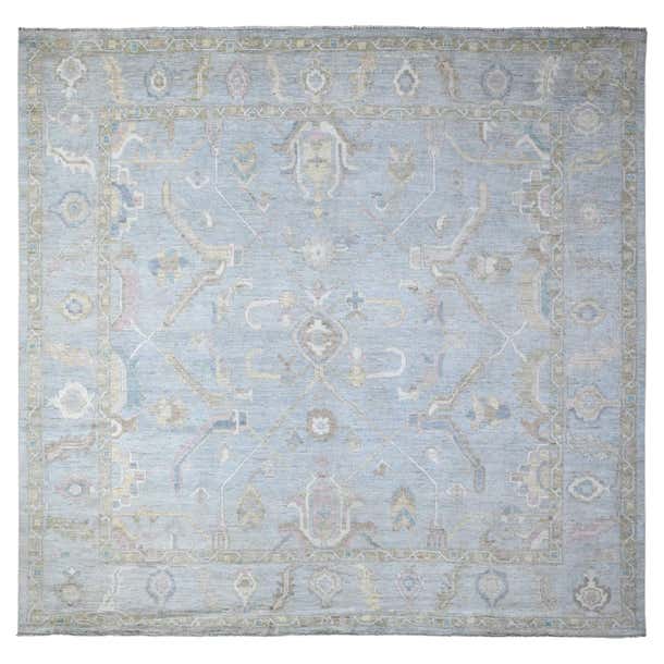 Blue Hand Knotted Pure Wool Afghan Angora Oushak Square Oriental Rug 9 ...